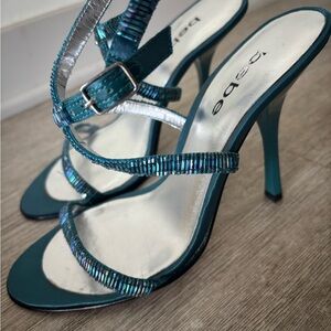 Bebe Metallic Teal Strappy Heels